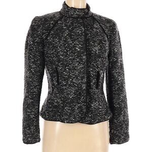 Sandro Petite Black/White Nubby Knit Sweater Jacket w/Hidden Button Front-Sz PM